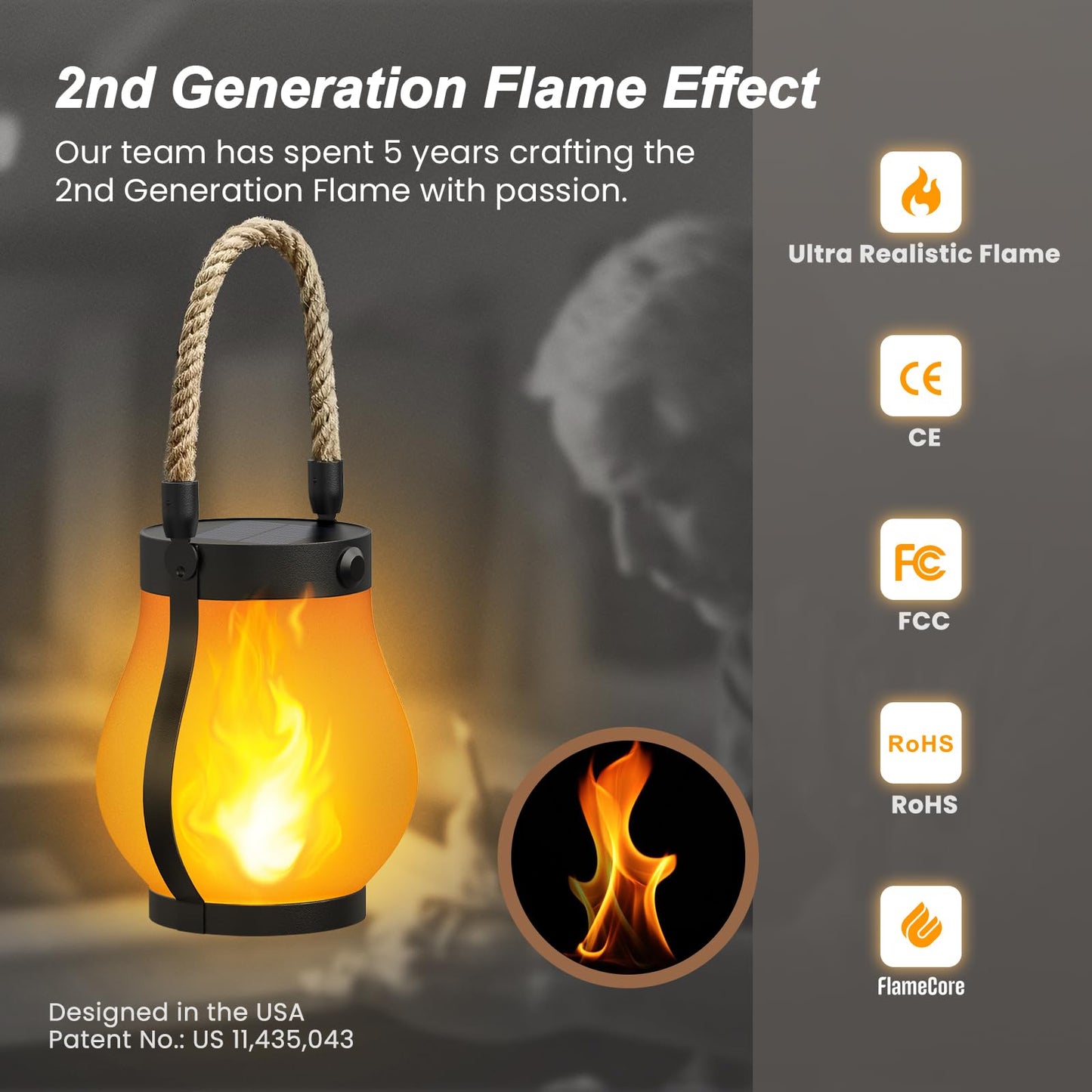 Hompavo Gen2 Solar Lanterns Outdoor, Dual Charging USB/Solar, 2 Modes, Waterproof Hanging/Table Lights for Yard, Patio, Garden, 2-Pack