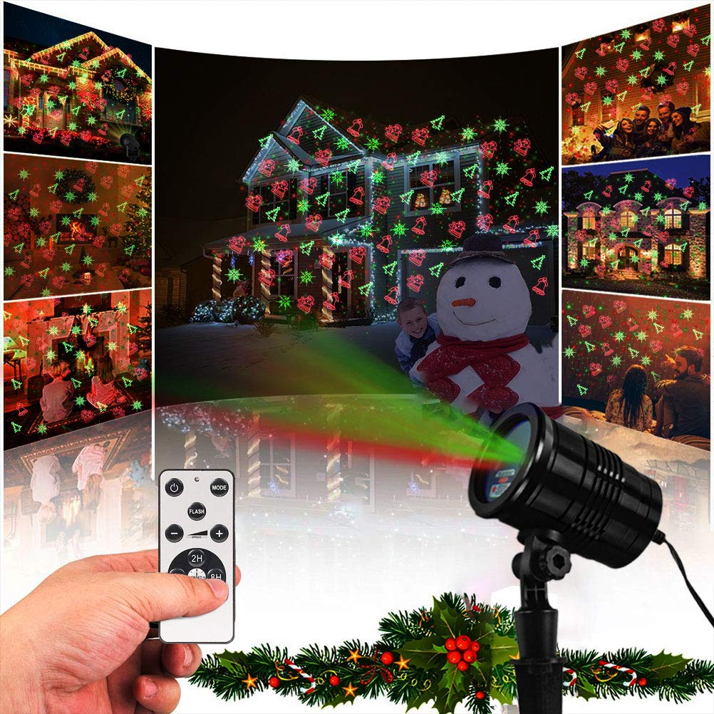 Christmas Laser Lights Projector, Red & Green Star Show Landscape Spotlight with Festive Patterns for Indoor Outdoor Garden Patio Wall