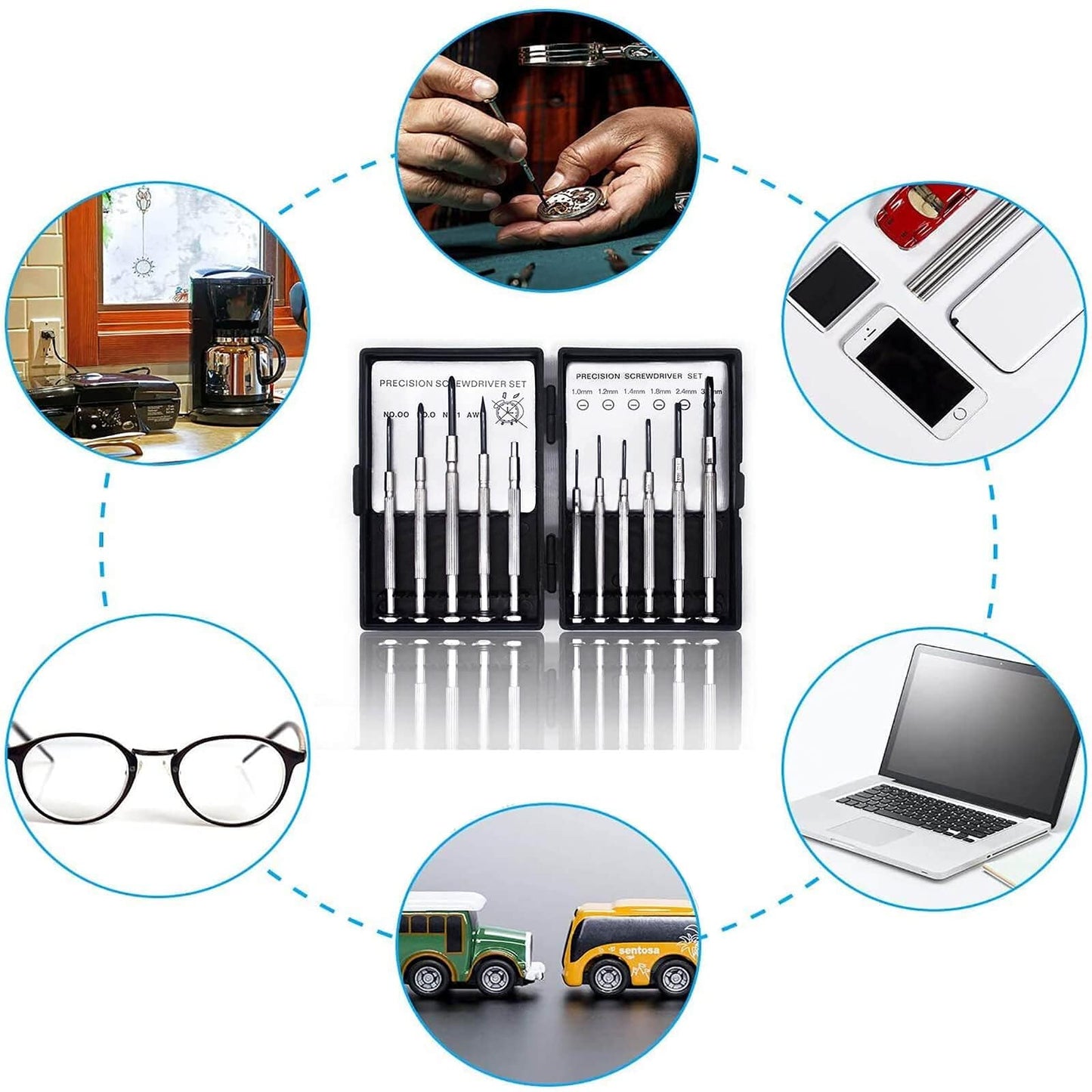 NSZETZ 11PCS Mini Precision Screwdriver Set, Magnetic Flathead & Phillips Tools for Jewelry, Watches, iPhone, Toys, Computers, Eyeglasses