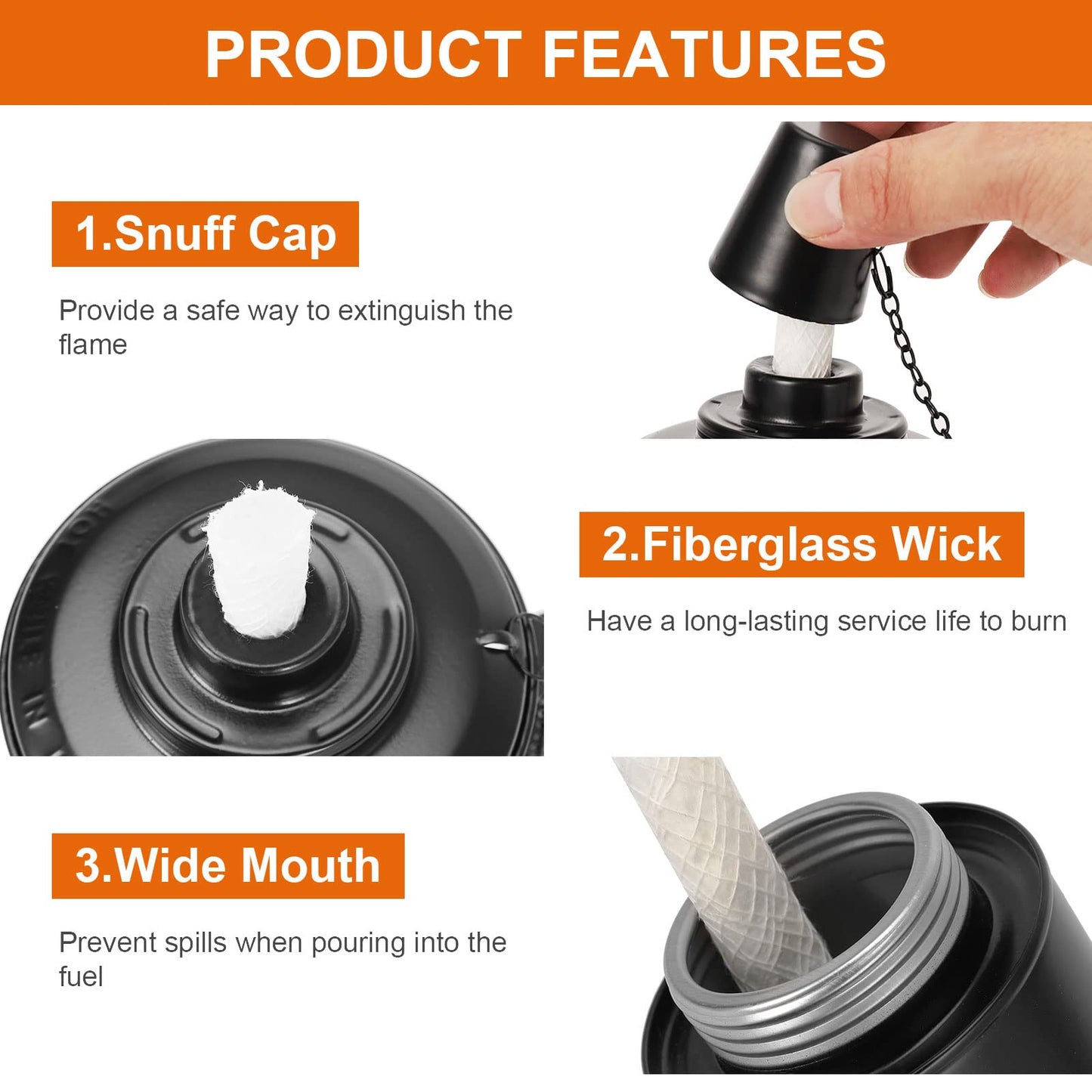 TaoTazon 16oz Torch Canisters, 4 Packs Replacement Torch Refillable Canisters with Wicks and Caps, Metal Decorative Tabletop Lantern for Garden,Patio