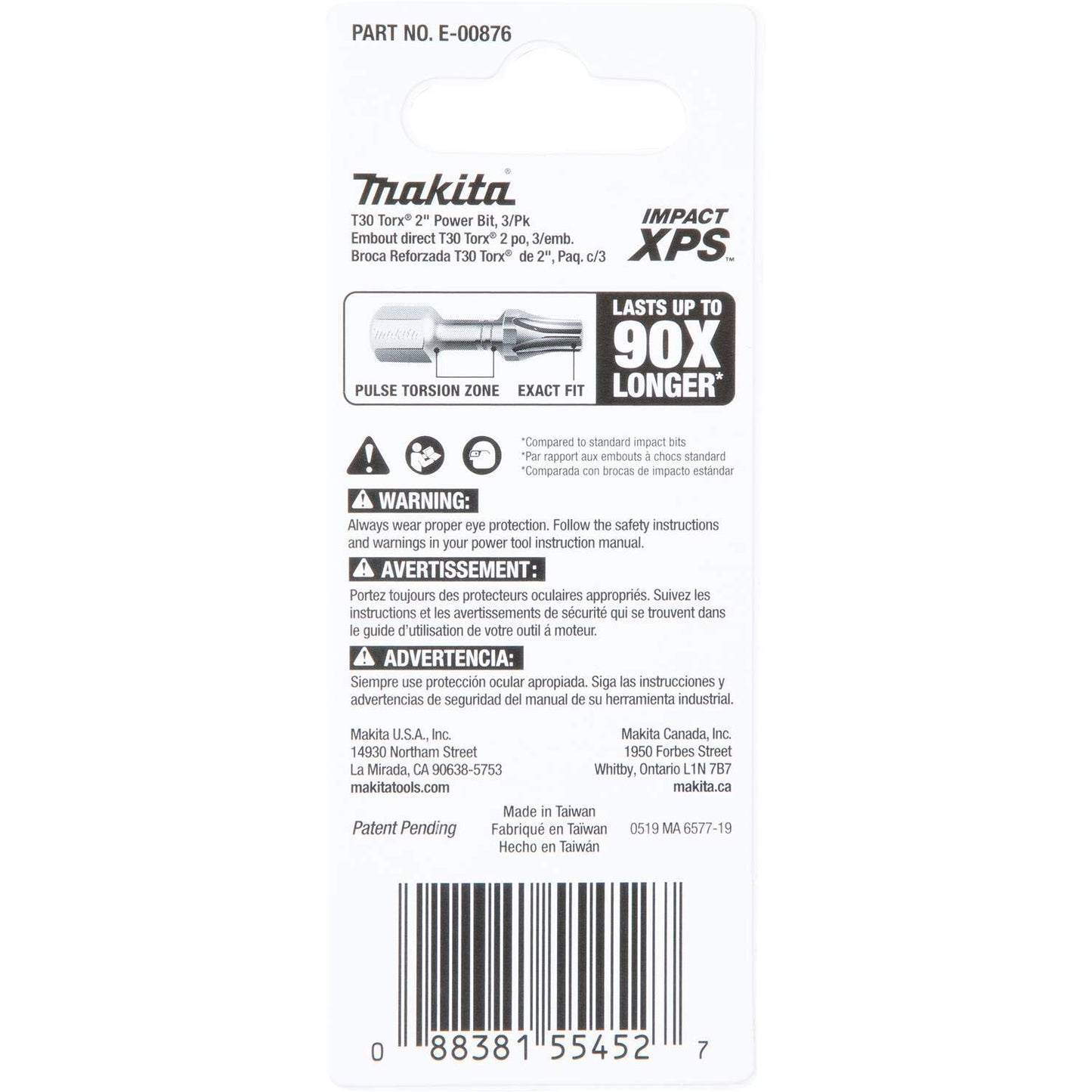 Makita E-00876 Impact XPS™ T30 Torx 2" Power Bit, 3/pk