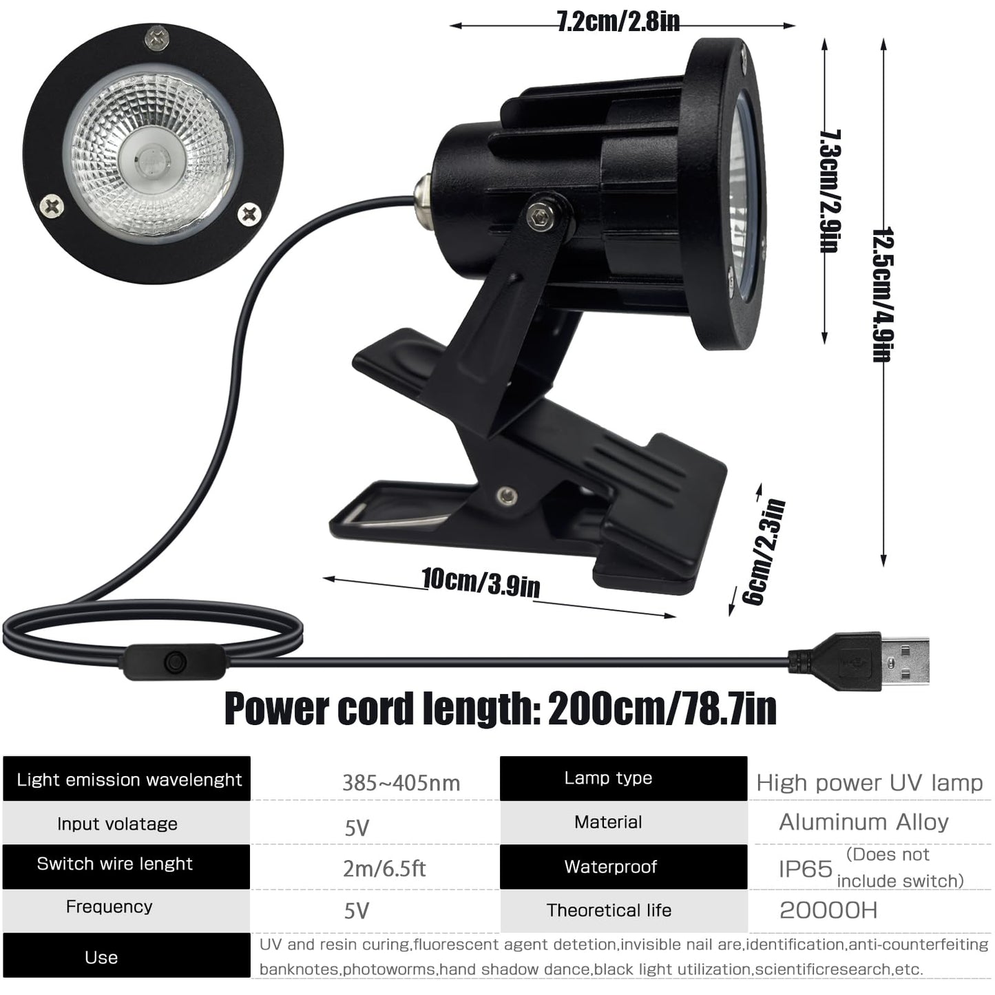 INKECI Black Light 13W 6ft UV Light Lamp, IP65 Clip on Lamp UV Resin Lights, for Fluorescent Tapestry Poster Body Paint Glow Party (1)