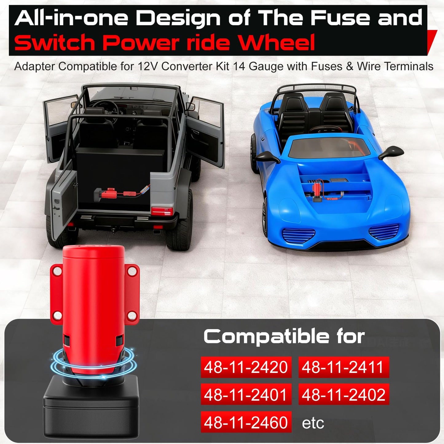 Crtbelfy Upgraded Milwaukee 12V Battery Adapter with Built-in Fuse & Switch, Power Ride Wheel Converter Kit, 14 Gauge