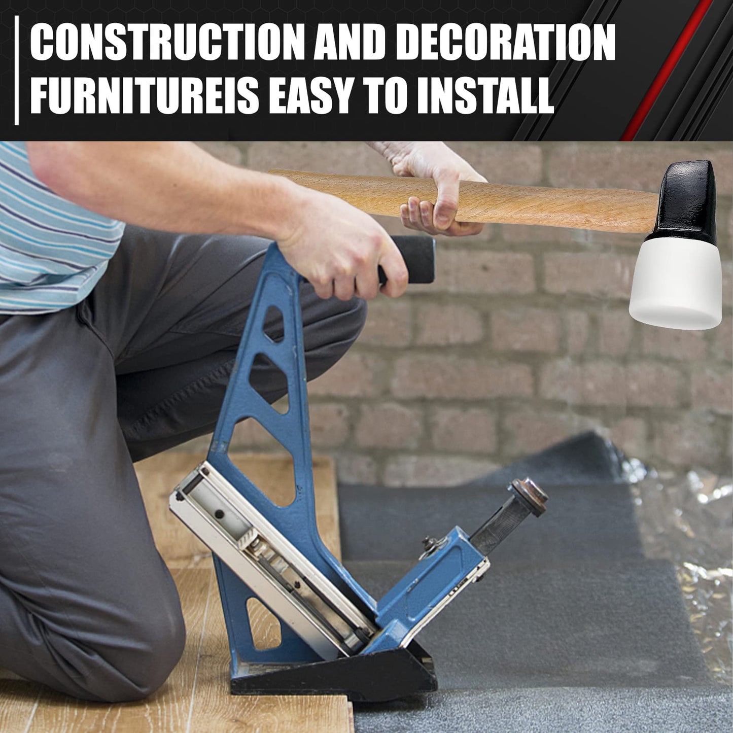 C&T White Rubber Flooring Mallet with Replaceable Head,Non-Marring Head, Wood Handle, 1 Replacement head