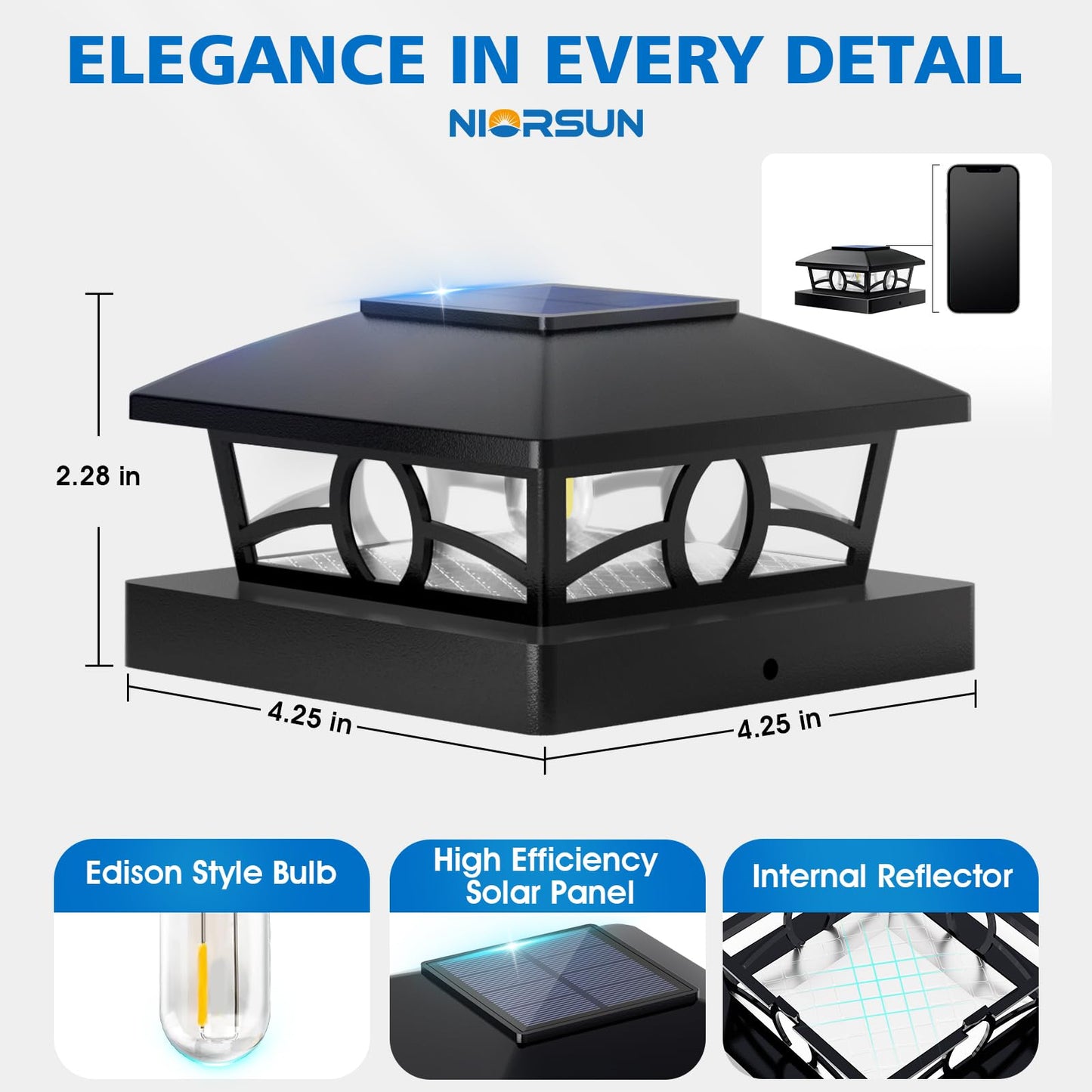 NIORSUN Solar Post Lights 12 Pack – Warm White Edison LED, Waterproof Outdoor Fence, Deck & Garden Decor, 4x4 Post Caps, Black