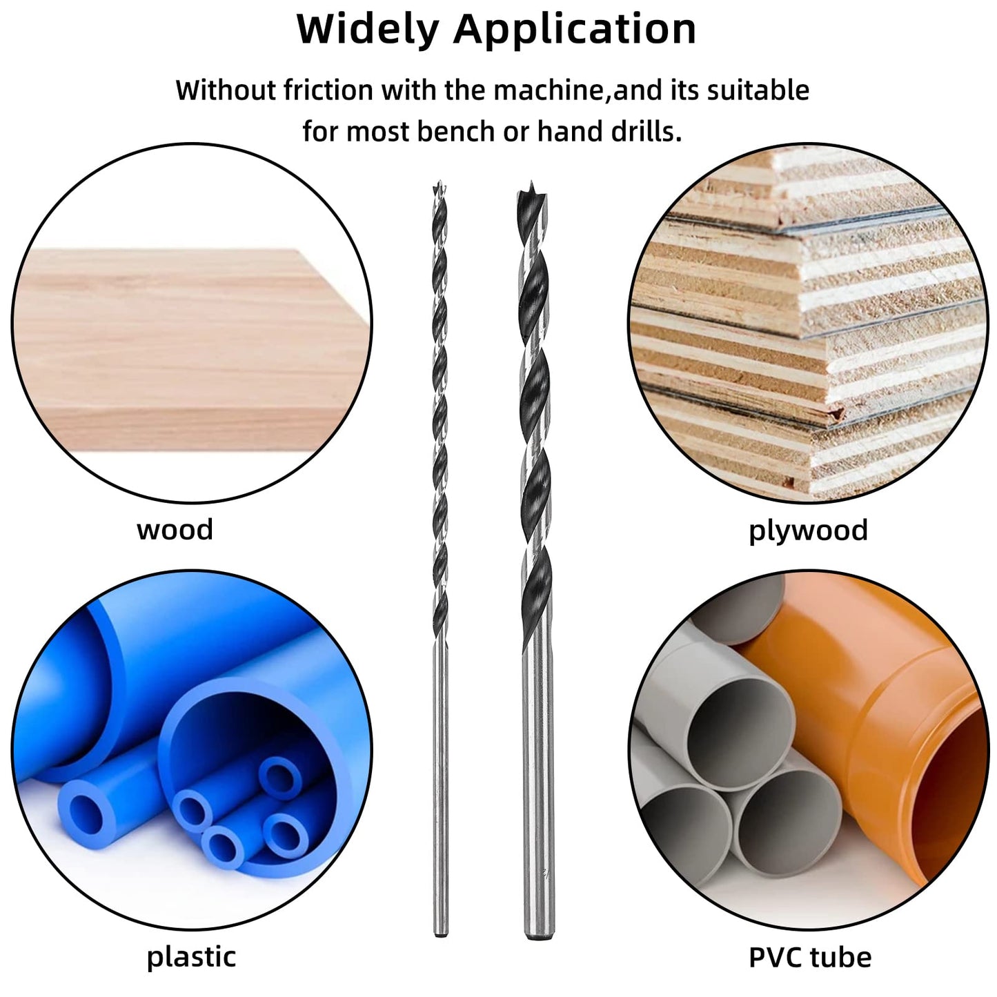 12-Pack Extra Long Brad Point Wood Drill Bits, 12" Length, 1/8"–1/2", Precision Splinter-Free Drilling with Storage Sleeve