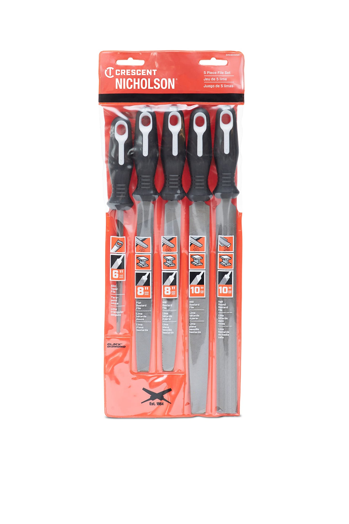 Crescent Nicholson 5 Piece General Purpose File Set with Ergonomic Handles | 22040HNNN