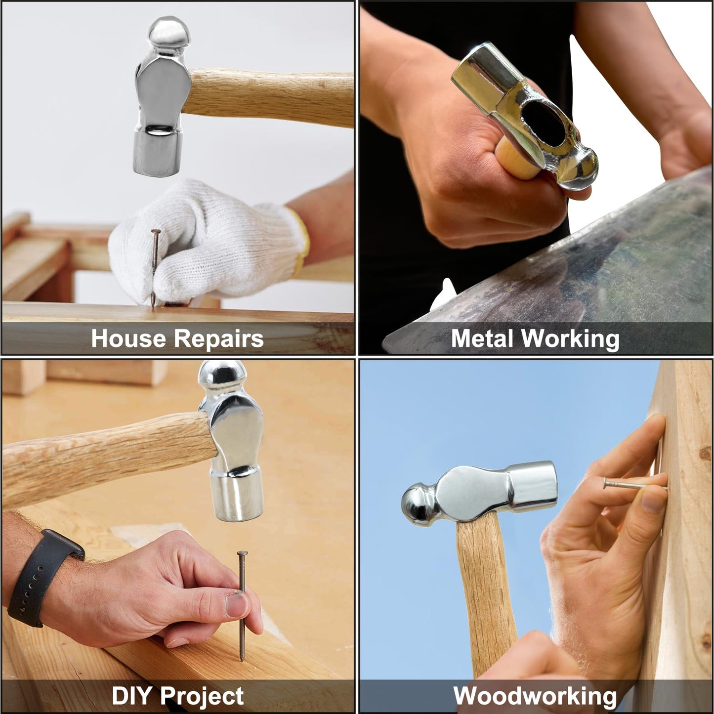 Mini Wooden Handle Round Head Hammer, 1PCS Ball Hammer for Prying Nails, Woodworking, Repair, DIY Hand Tool