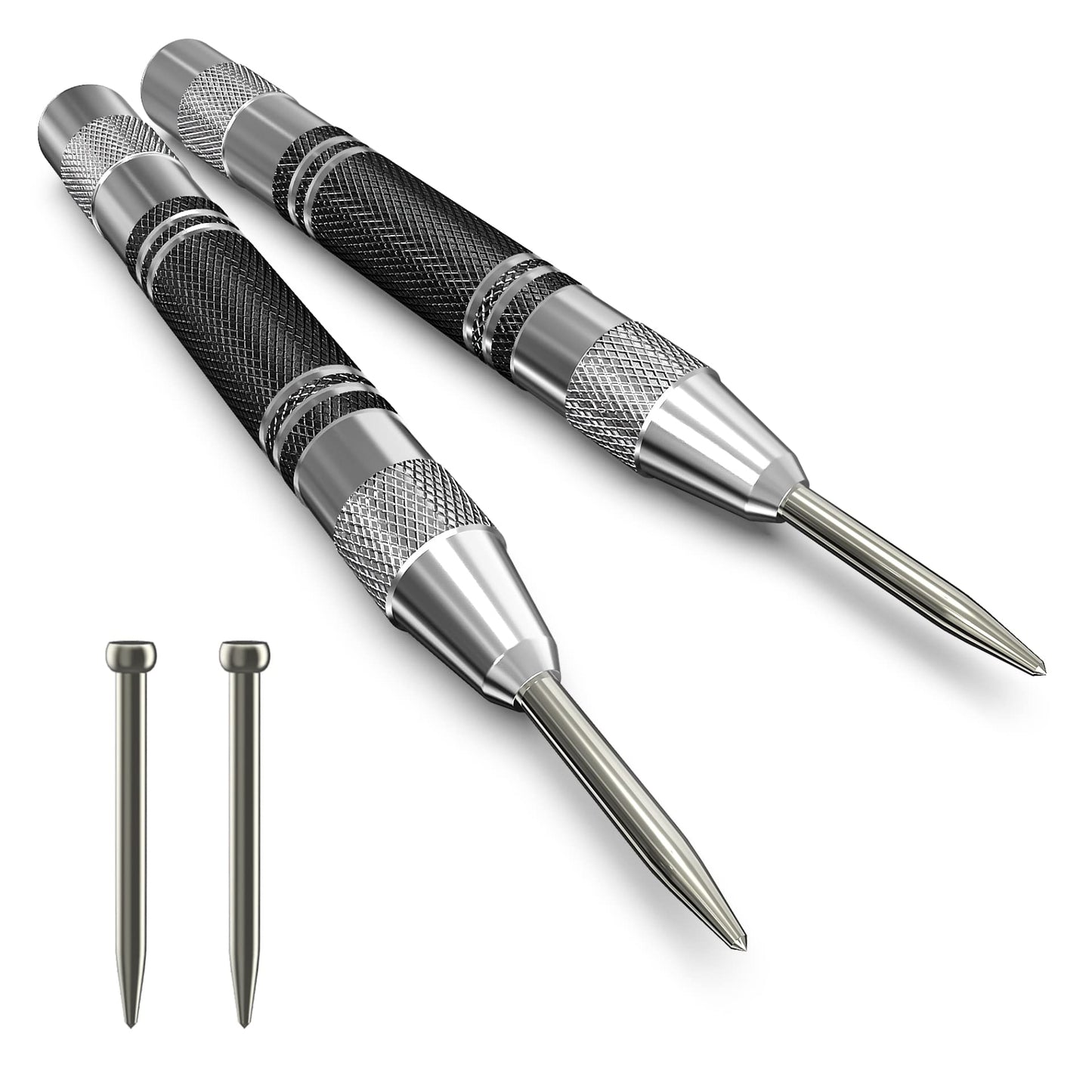 Glieskir 2-Pack Automatic Center Punch, 5" Heavy-Duty Spring-Loaded Tool with Adjustable Tension for Metal, Wood, Glass & Plastic