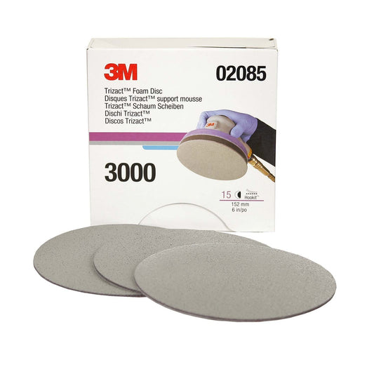 3M Trizact Hookit Foam Disc, 02085, 6", P3000, 15 discs, Reduce Swirl Marks, Abrasive Sanding for Collison Repair
