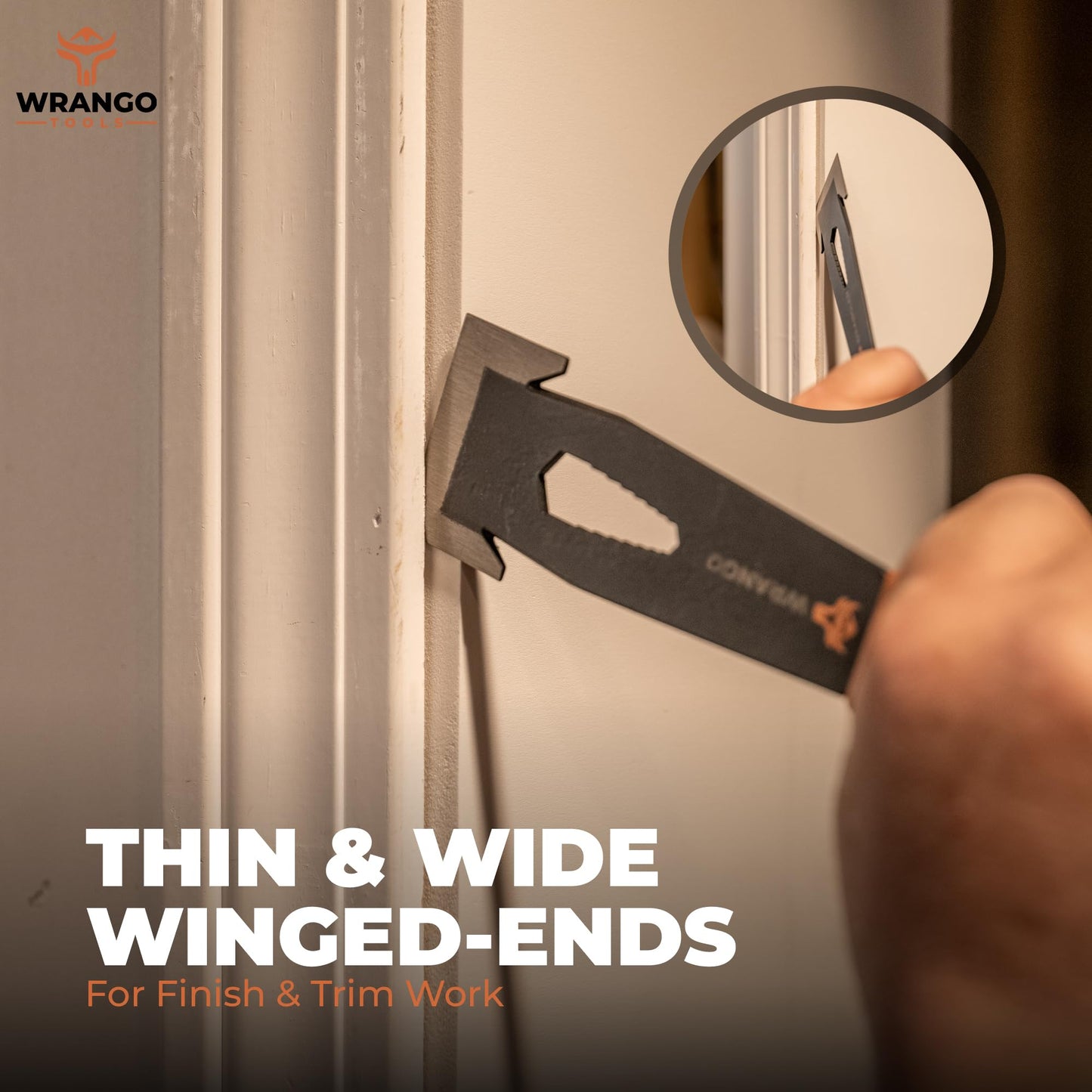 Wrango 9.5" Trim Bar Pry Bar 2-Pack – Small Patented Flat Bar with Nail Puller, Bolt Remover & Shock-Absorbing Grip for Home & Construction