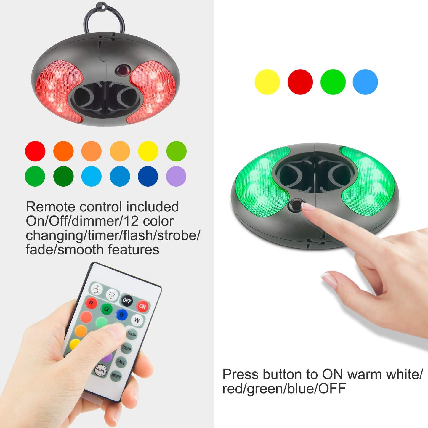 LUXSWAY 12-Color Patio Umbrella Light, Battery Operated, 18 LEDs, 4 Modes & Timers, Remote Control, Outdoor Hanging Light for Camping & Tents