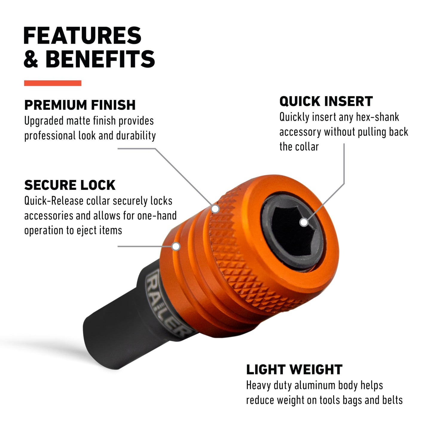 Railer 5pc 1/4" Hex Bit Holder Keychain - Quick Release Nut Driver, Screwdriver & Drill Bit Holders with Carabiner