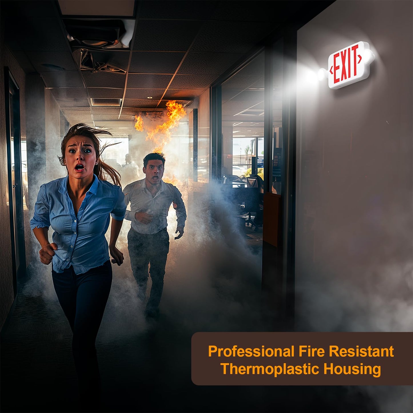 Emergency Exit Sign Light Combo 4-Pack, Double-Sided, 6 LEDs, Battery Backup, Adjustable Heads, Red, UL Listed, Wall/Ceiling Mount