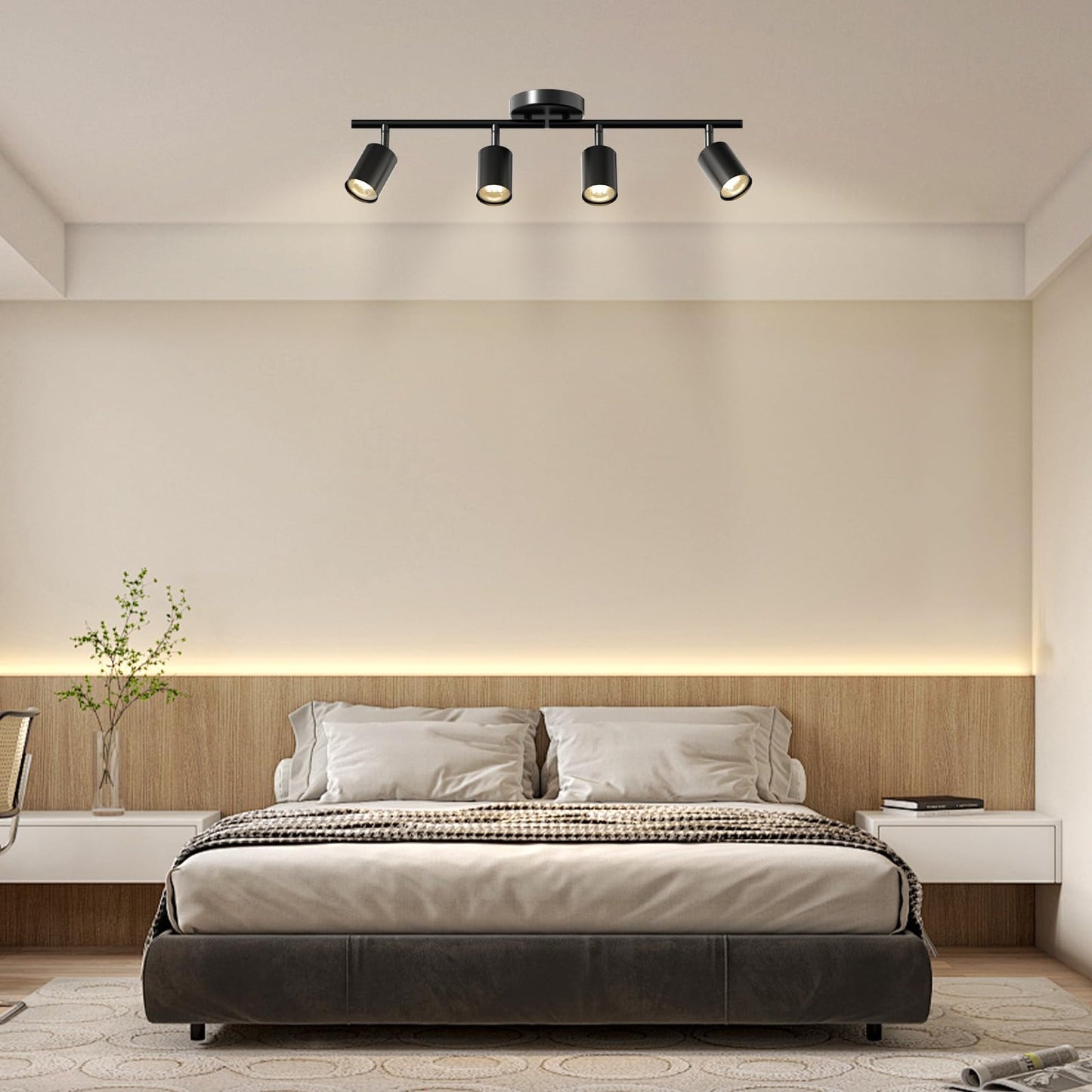 Lavendex 4-Light LED Track Lighting Kit, Black Ceiling Spotlights with Rotatable Heads for Kitchen, Living Room, Bedroom, Includes GU10