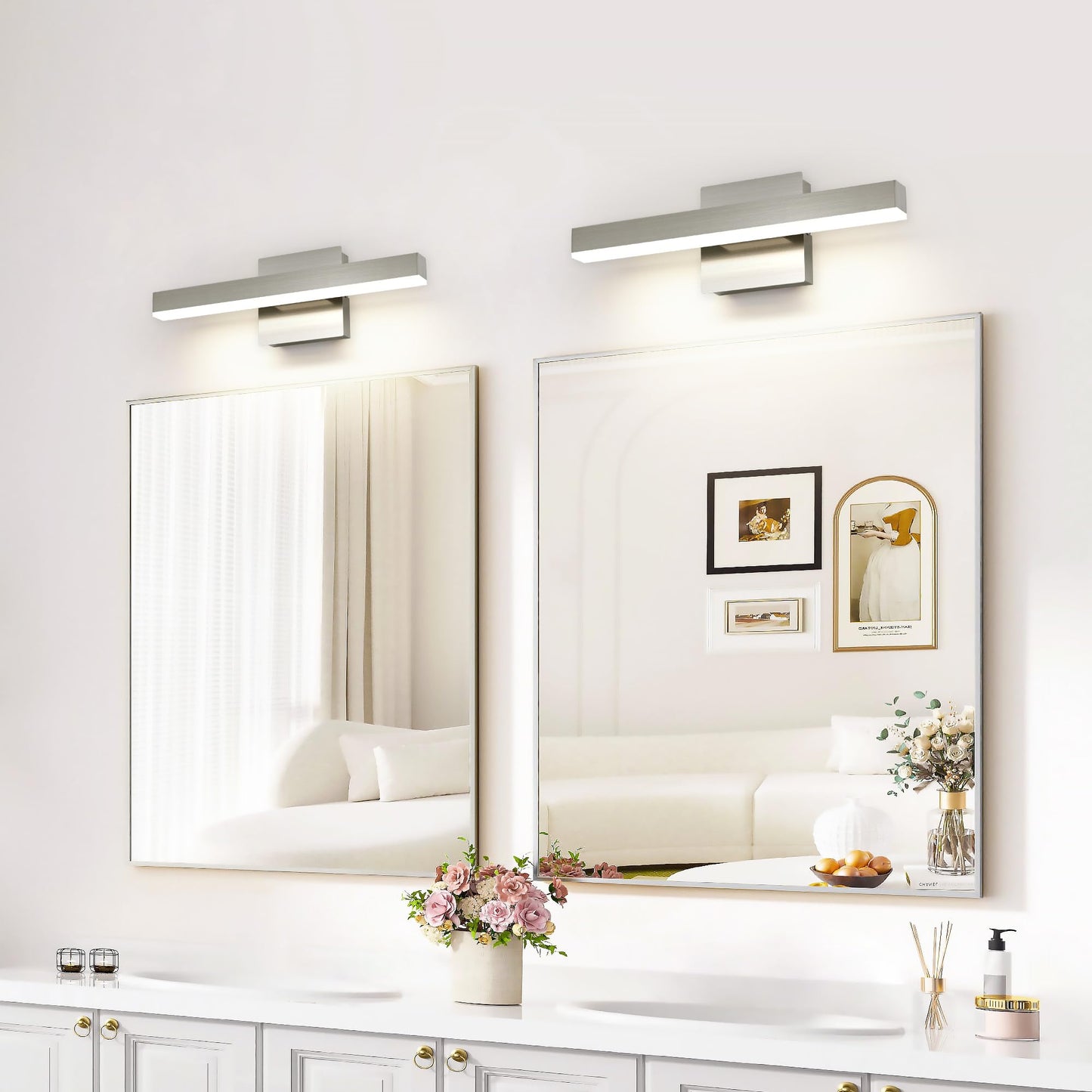 Joossnwell 15.74” Brushed Nickel LED Vanity Light Bar, 5CCT Dimmable Modern Bathroom Fixture, ETL Certified, Over Mirror