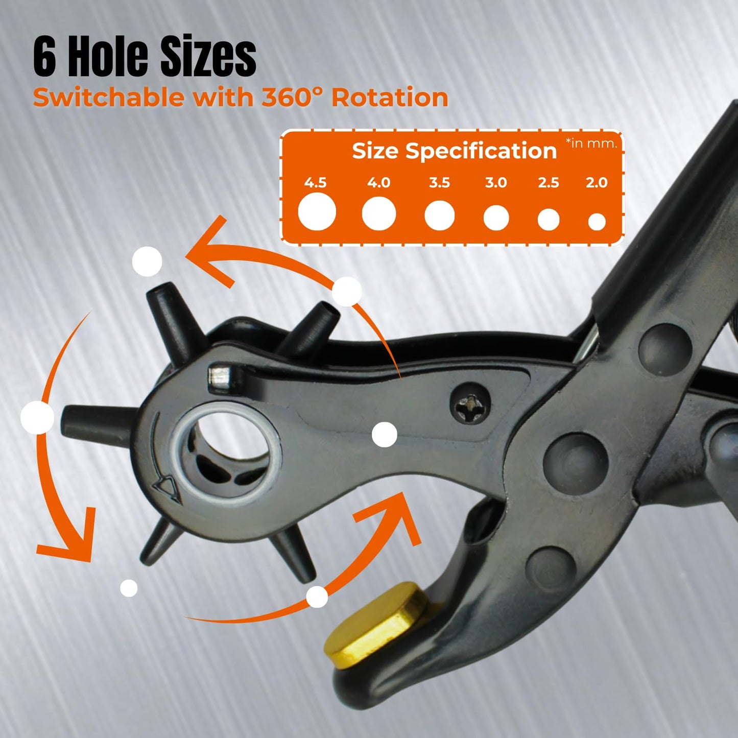 Adorox Heavy Duty Revolving Hole Punch Pliers Kit – 6 Sizes with Steel Ruler & File for Belts, Watch Straps, Shoes & DIY Crafts