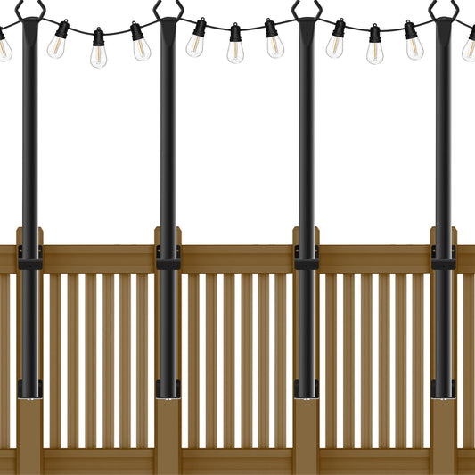 4-Pack 5ft Metal String Light Poles for Outdoor Use – Stands for Patio, Deck, Backyard, Garden, Wedding & Party Lighting