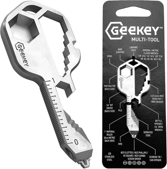 Geekey 16-in-1 Keychain Multitool – EDC Bottle Opener, Screwdriver, Wrench & Box Cutter for Travel, Outdoor & Everyday Use, TSA Safe