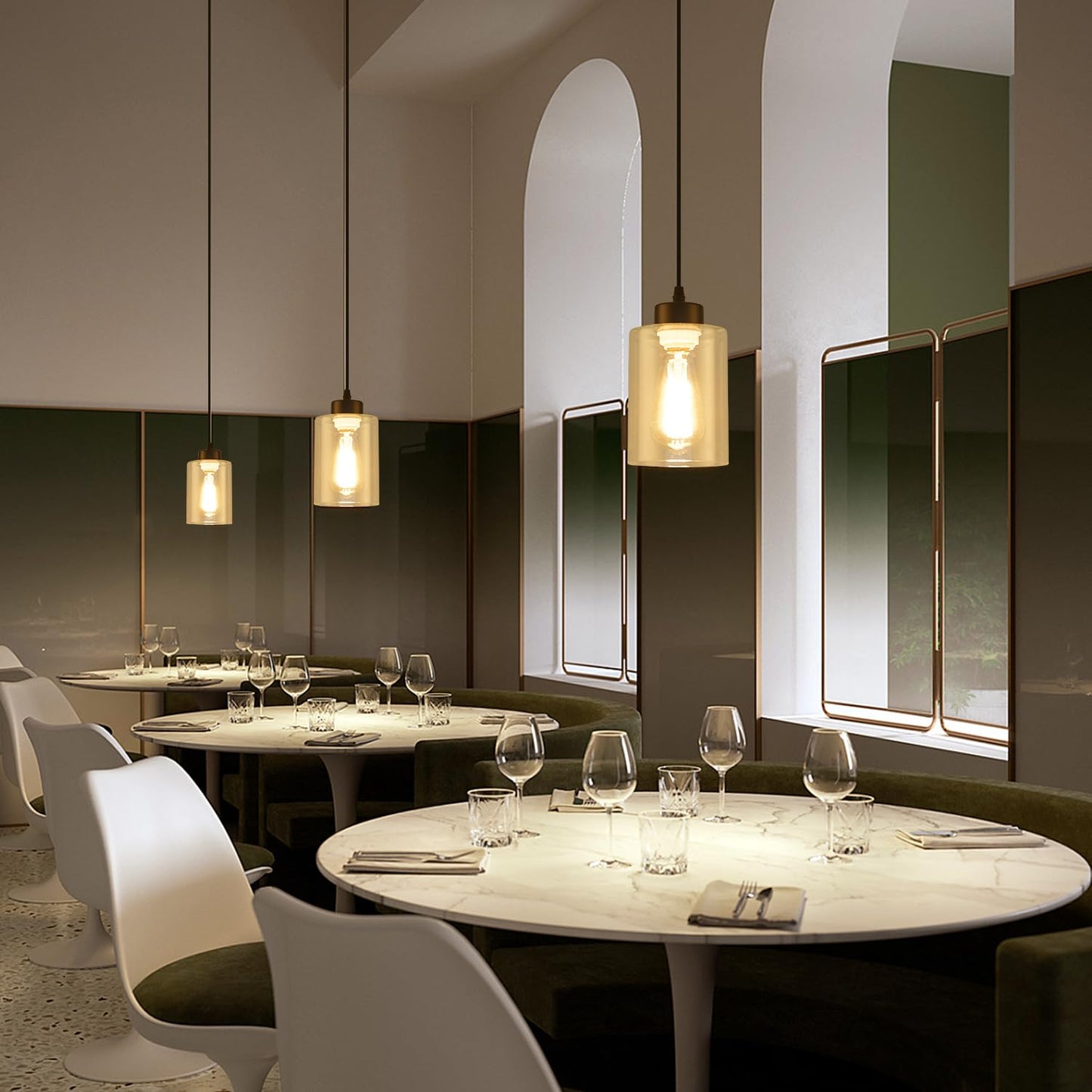 CAFULAM Modern Black Farmhouse Pendant Light with Glass Shade, Industrial Adjustable Hanging Ceiling Light Fixture