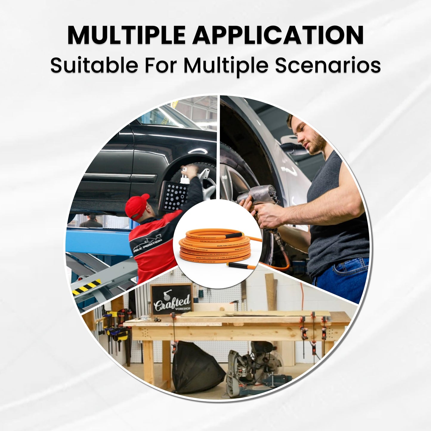 Giraffe Tools Hybrid Lead-in Air Hose, 3/8 inch x 6 ft, 1/4 in. MNPT Fittings, 300 PSI Heavy Duty, Lightweight Air Compressor Hose Short