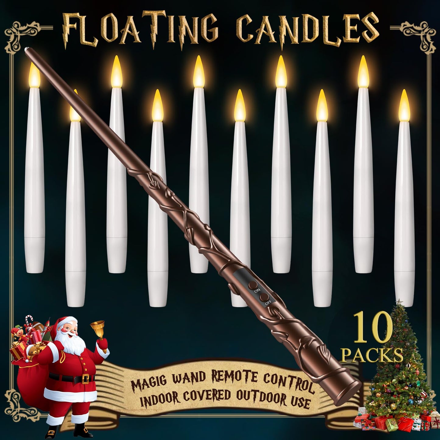 10PCS Floating Magic Candles with Wand – Flameless Hanging Taper Candles, Remote Controlled, Indoor Christmas, Birthday & Wedding Decor