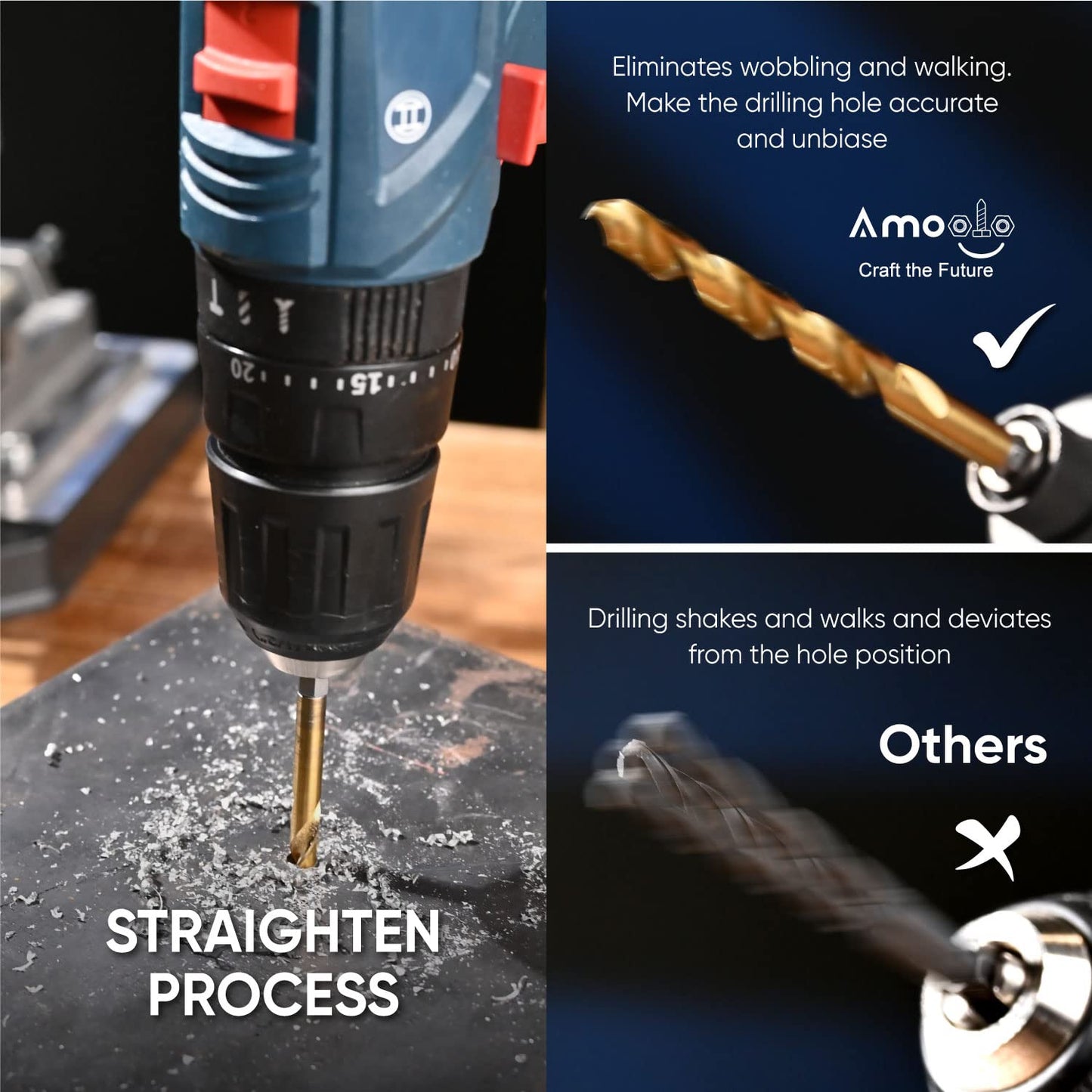 Amoolo 16-Piece Hex Shank Drill Bit Set, HSS Titanium Impact Bits for Wood, Metal, Steel & Plastic, Quick-Change 1/16"-1/4"