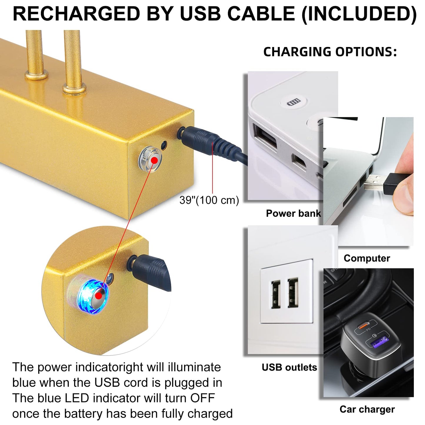FUNCHDAY Picture Light, 5000mAh Battery Operated Art Light with Remote, Timer & Dimmable, 16” Metal Wall Painting Light, Gold