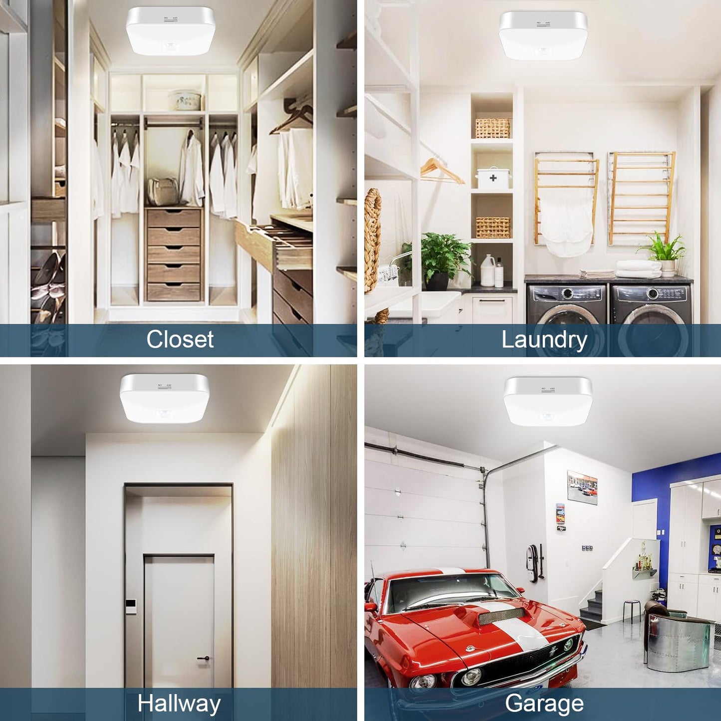 WhitePoplar Rechargeable Motion Sensor Closet Light, 500LM Wireless Battery Ceiling Light, Motion Activated 5000K for Shower Hallway Garage Pantry
