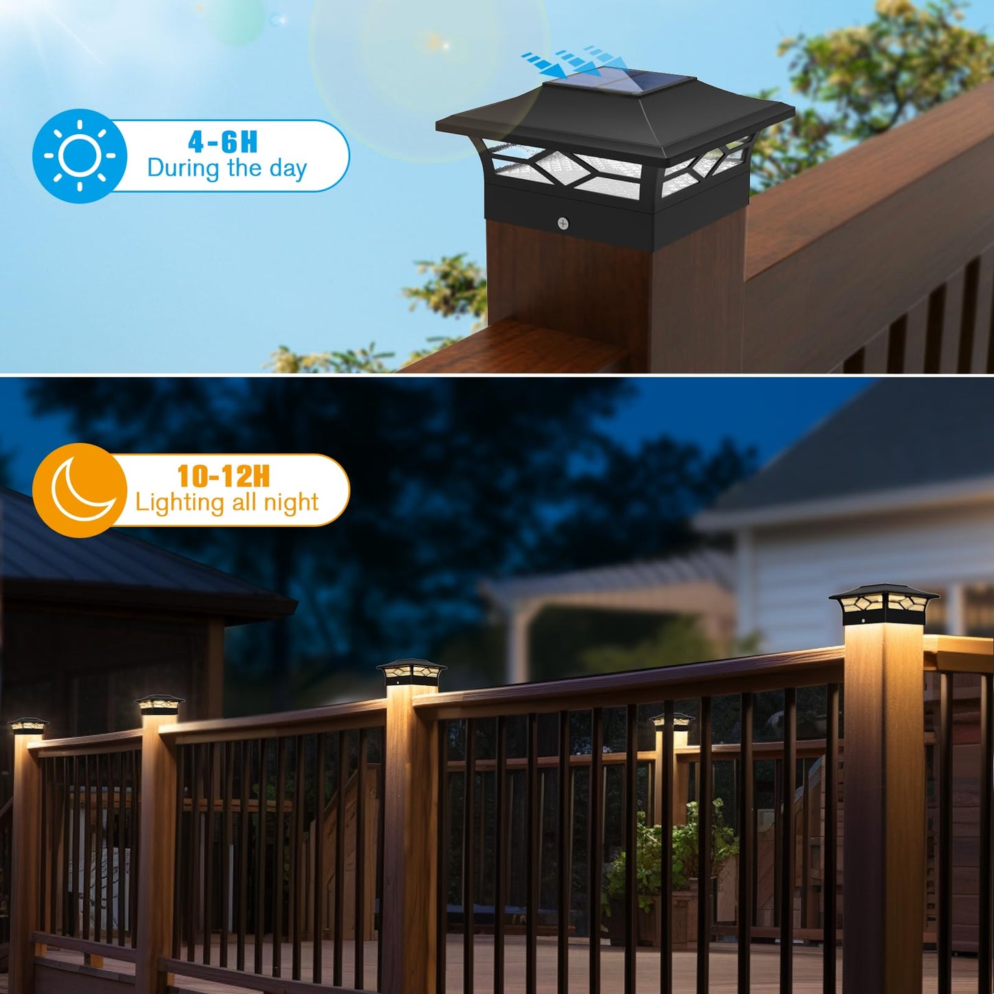 JOFIOS 12-Pack Solar Post Cap Lights for 4x4 Wood/Vinyl Posts, Waterproof LED Outdoor Deck, Fence, Patio, Garden with Cool & Warm Light