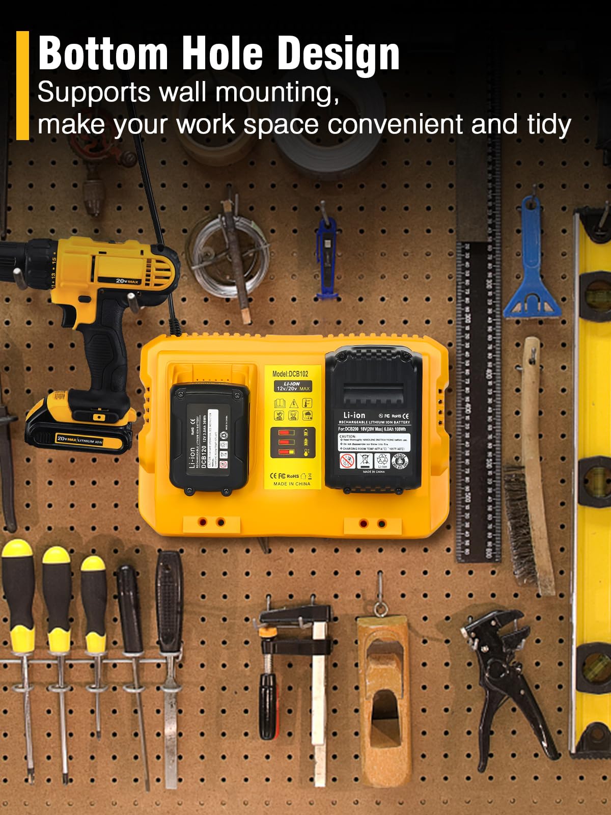 DCB102 20V MAX Battery Charger Replacement for Dewalt Battery Charger, 2 Port Charger Compatible with Dewalt 12V-20V Batteries