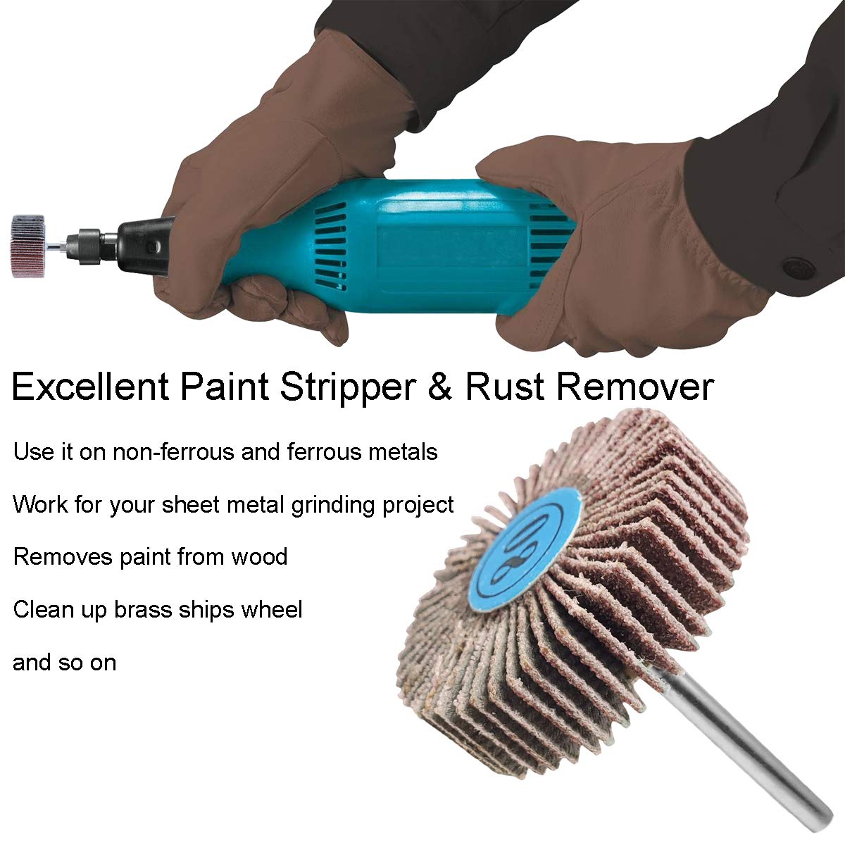 30PCS 80 Grit Cone Abrasive Flap Wheel Sander, 1/8" Shank Rotary Tool for Grinding, Sanding & Polishing