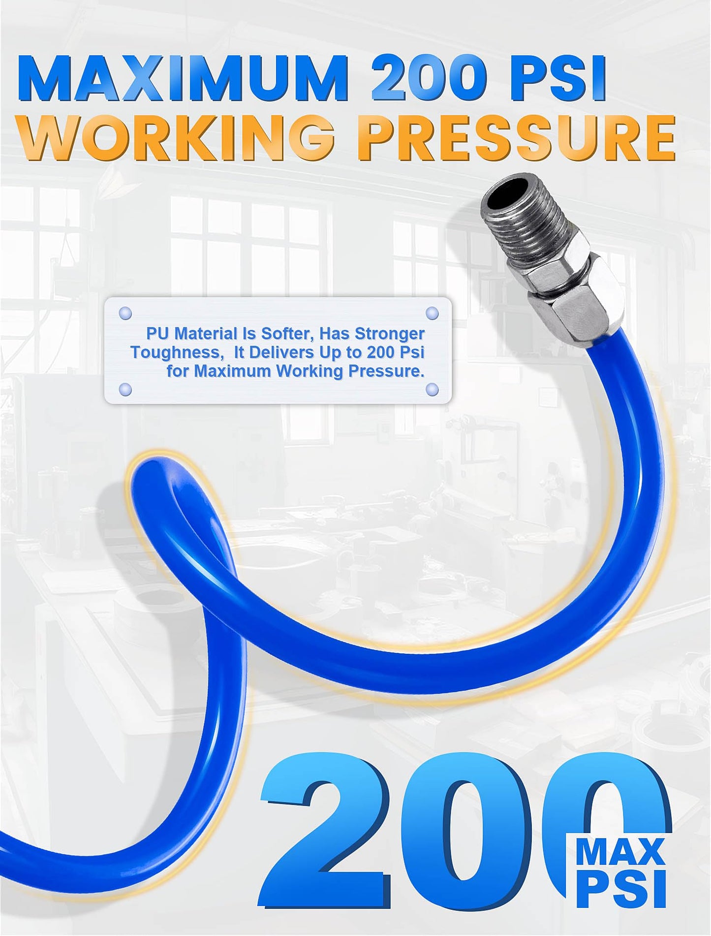 SARDVISA 25ft PU Recoil Air Hose, 1/4" NPT Quick Coupler & I/M Plug Kit, Repairable, 200PSI Max, Industrial Air Compressor Hose