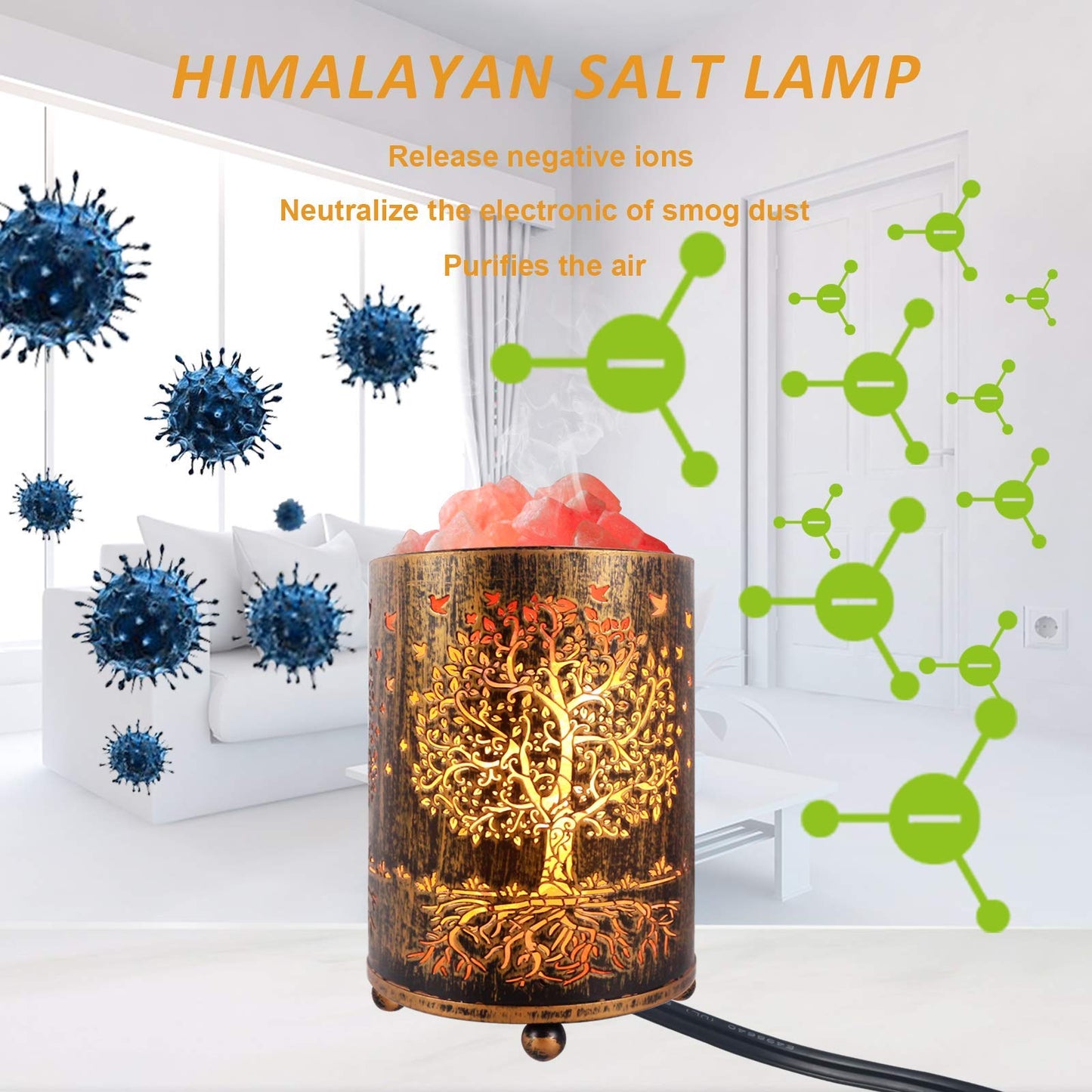 Himalayan Salt Lamp Night Light with Dimmer, Tree of Life Basket Design, Retro Desk Decor & 15W Replacement Bulbs