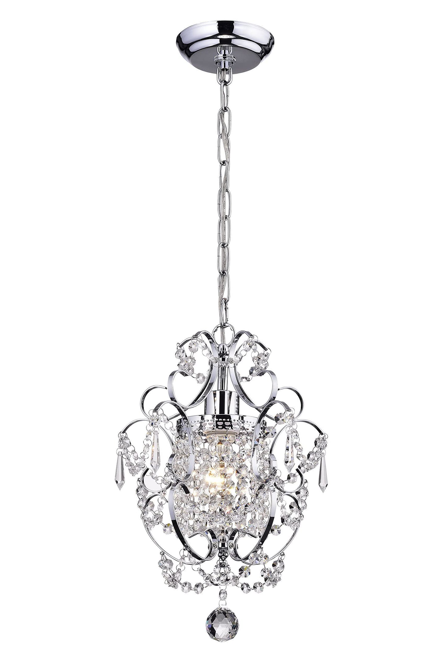 Edvivi Amorette Mini Crystal Chandelier, 1-Light Chrome Glam Ceiling Fixture, Adjustable Hanging Light for Bedroom, Closet & Kitchen Island