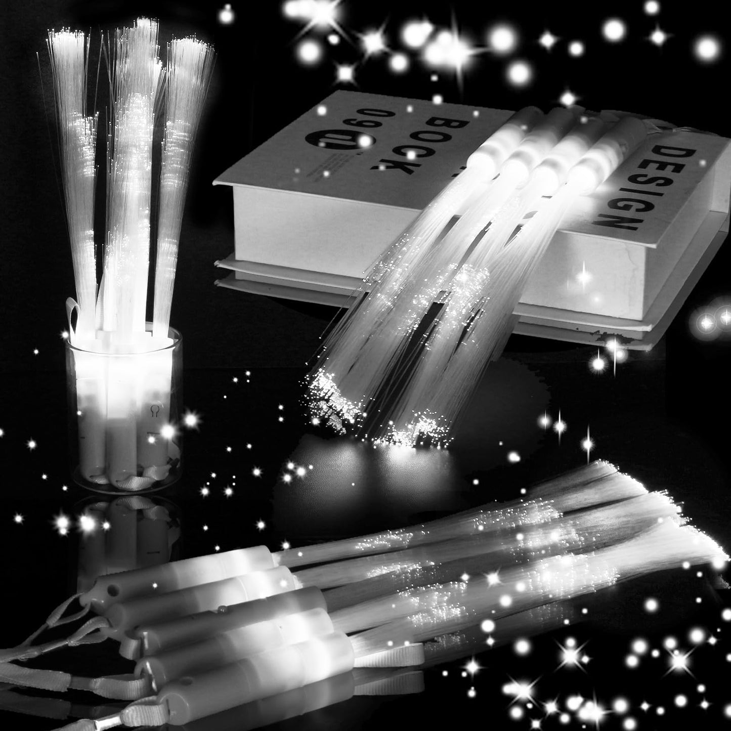 18PCS White LED Fiber Optic Glow Wands, Flashing Light-Up Wands with 3 Modes for Wedding, Halloween, Christmas & Party Favors