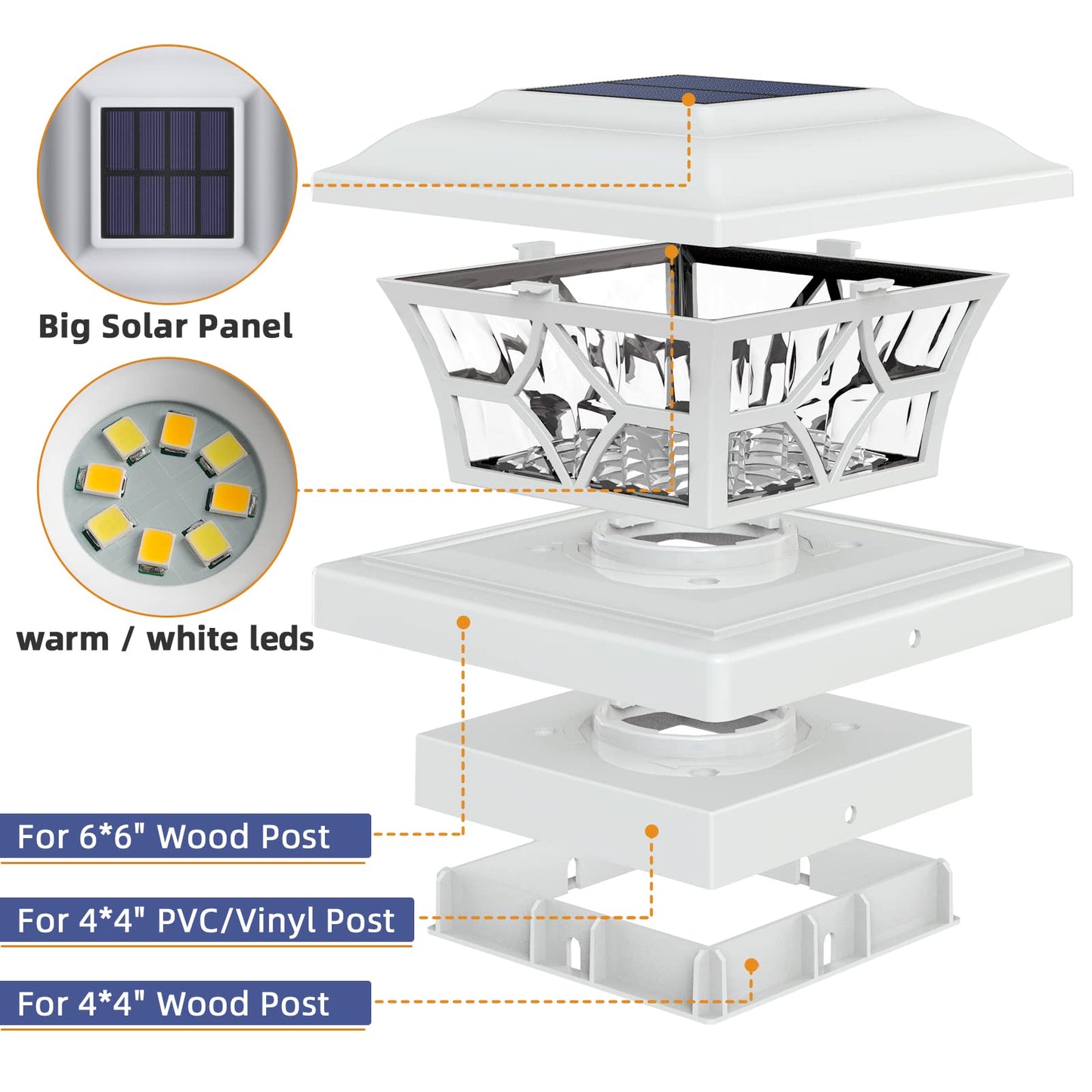 APONUO 8-Pack Solar Post Cap Lights for 4x4, 5x5, 6x6 Fences – Larger, Long-Lasting 1000mAh Battery, 2 Modes, IP64 Waterproof (White)
