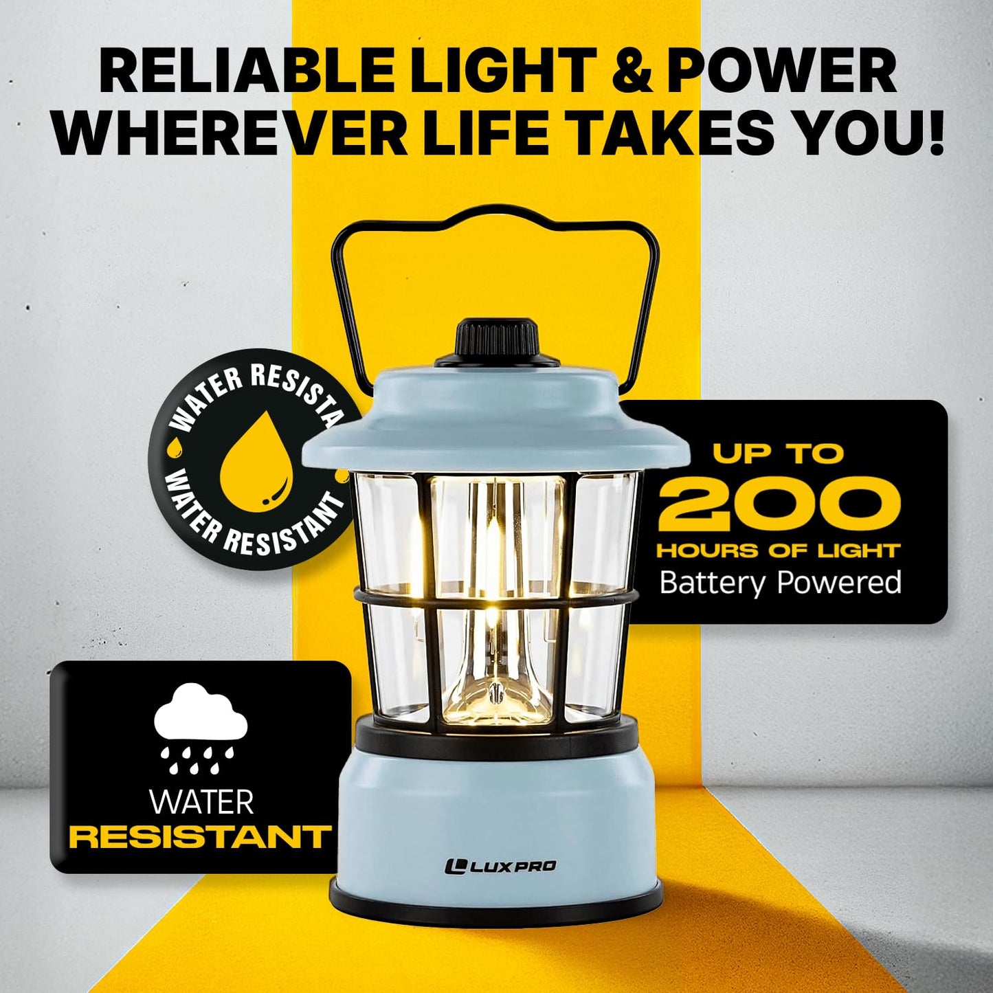 LUXPRO Retro LED Lantern - Battery-Powered, Water-Resistant Emergency Lamp for Indoor & Outdoor, Hiking, Camping, Hurricane Prep (Blue)