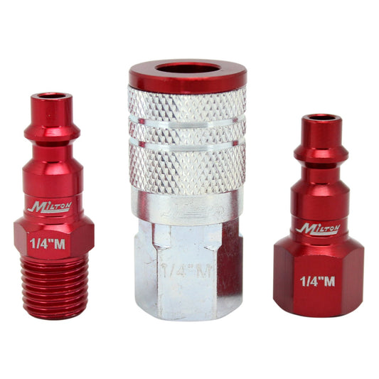 Milton "ColorFit by Milton Coupler & Plug Kit - (M-Style, Red) - 1/4"" NPT, (3-Piece)" (S-303MKIT)