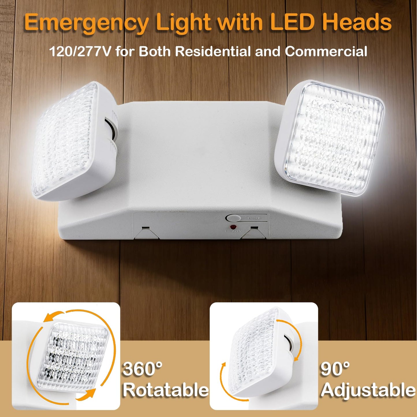 LIT-PaTH LED Emergency Light with Dual Adjustable Heads, Battery Backup, UL 924 & CEC Certified, 120/277V, US Standard, 1-Pack