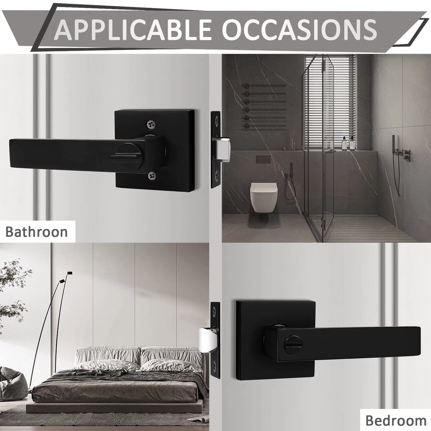 Probrico 1 Pack Privacy Door Handles,Heavy Duty Matte Black Door Lever Hardware,Keyless Interior Door Knob Lockset for Bedroom Bathroom