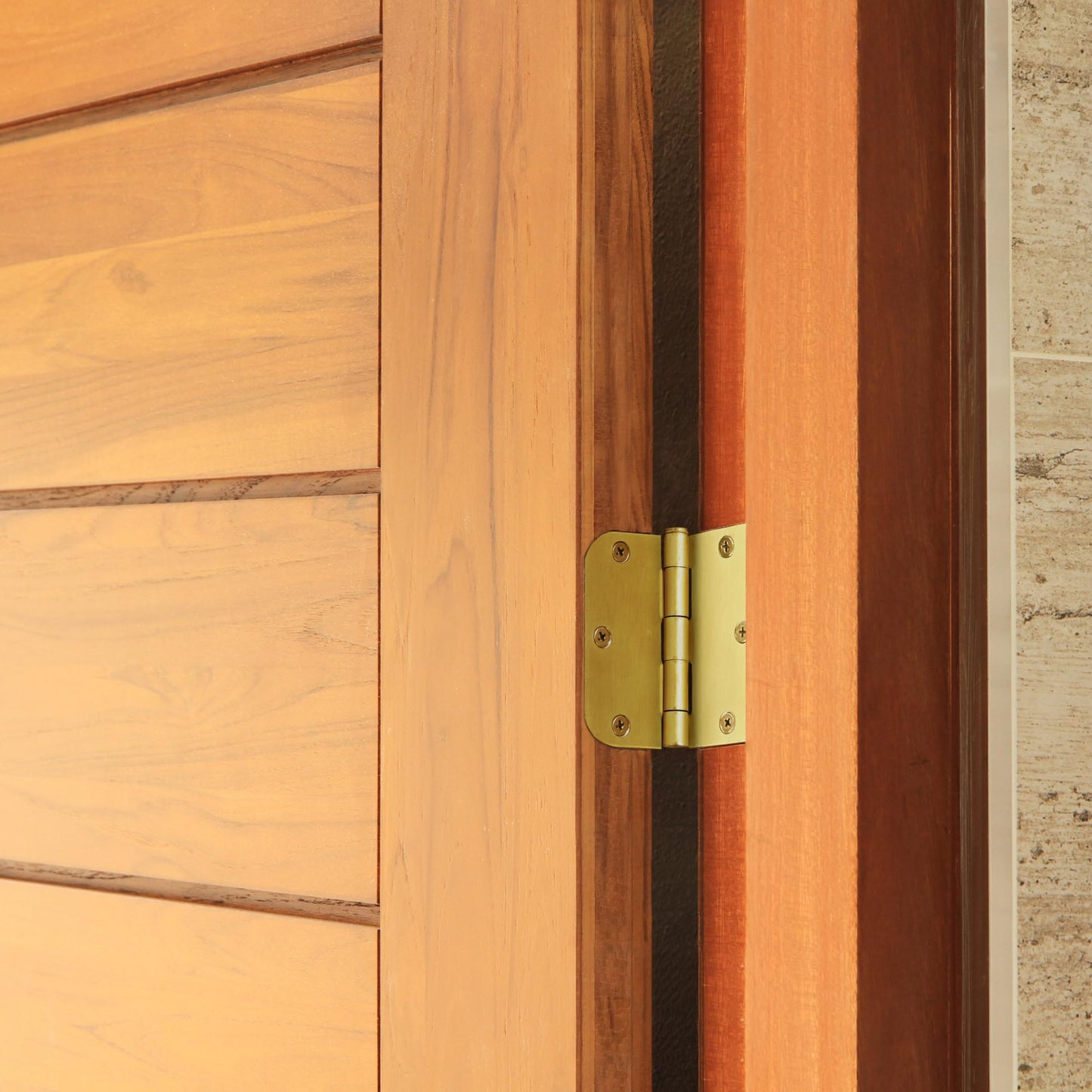 Design House Interior Door Hinges, 3.5 in. x 3.5 in., Rounded, 5/8-in. Radius, Steel, Pre-Lubricated, Door Hardware, Satin Brass, 3-Pack, 181396