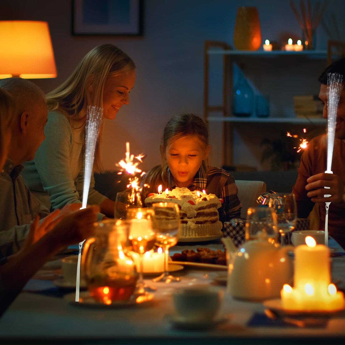 SZHFU 15-Pack LED Glow Sticks for Kids & Parties, White Fiber Optic Wands with 3 Light Modes, Perfect for Weddings, Showers & Christmas