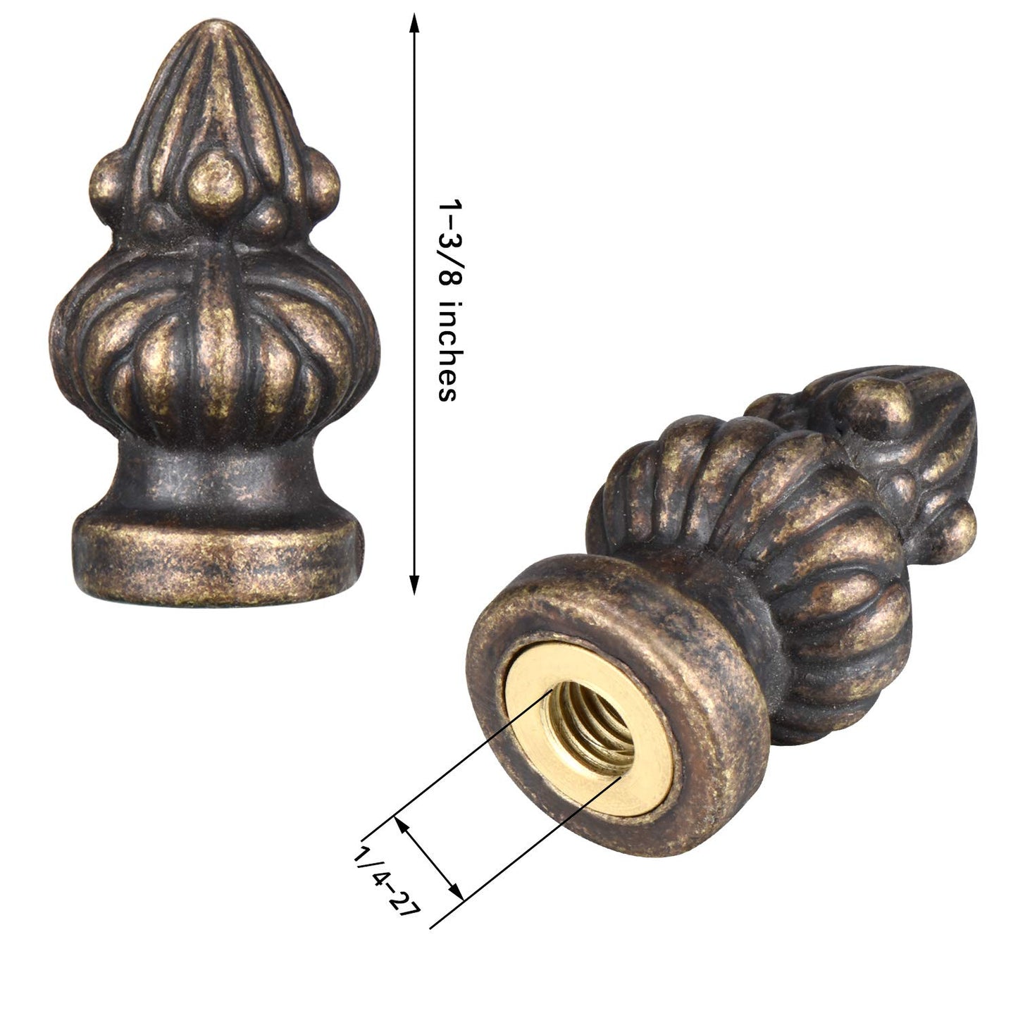 Canomo 2 Packs Lamp Finial Cap Knob Lamp Decoration for Lamp Shade, Antique Brass, 1-3/8 Inches (Small Size)