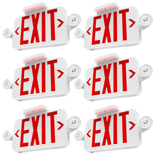 Sunco 6-Pack LED Exit Sign with Emergency Lights, Red, Adjustable Mini Lights, Fire Resistant, Backup Battery, 200 Lumens, UL