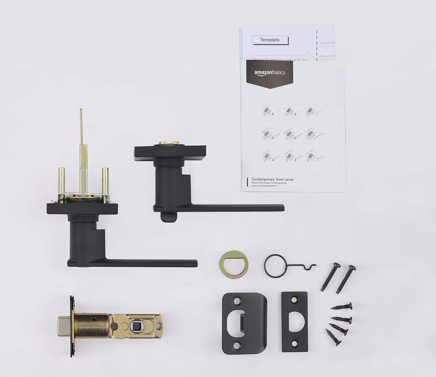 Amazon Basics Contemporary Stamford Door Lever - Privacy- Matte Black, 1-Pack