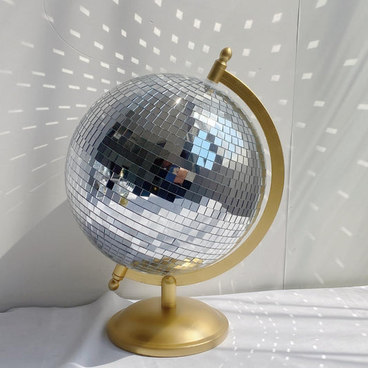 MFGDISCO Gold Disco Ball Sculpture, 6.5"x6"x9" Tabletop Home Decor, Modern Western Art Statue, Unique Decorative Accent, Bright Gold Finish