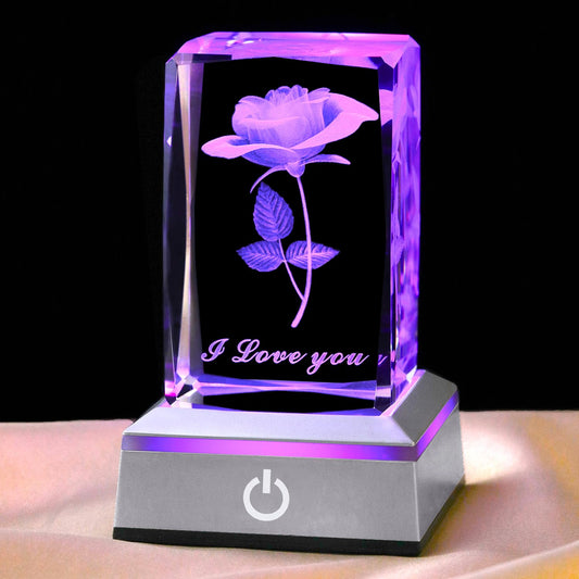 HoChance 3D Rose Crystal Night Lamp with Multicolor LED, Adjustable Light – Romantic Gift for Girlfriend, Wife, Birthday, Christmas