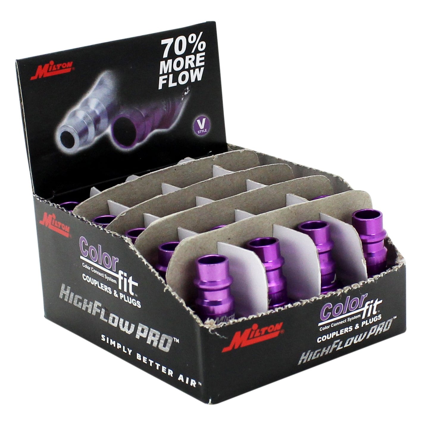 Milton 760VC-20 ColorFit HighFlowPRO Plugs, V-style Purple, 1/4" NPT Male, Box of 20