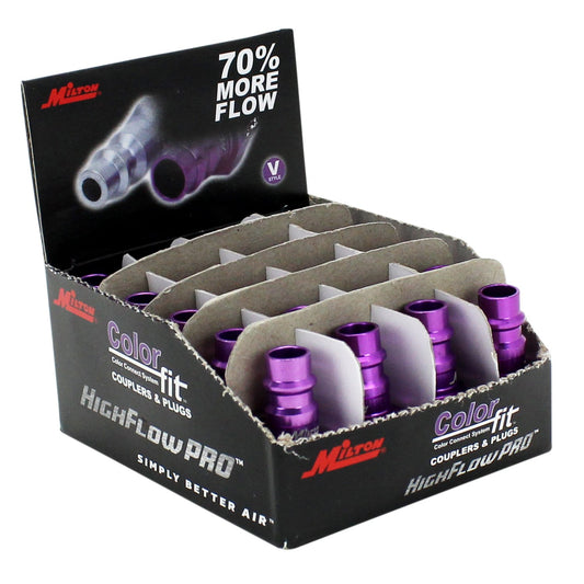 Milton 760VC-20 ColorFit HighFlowPRO Plugs, V-style Purple, 1/4" NPT Male, Box of 20